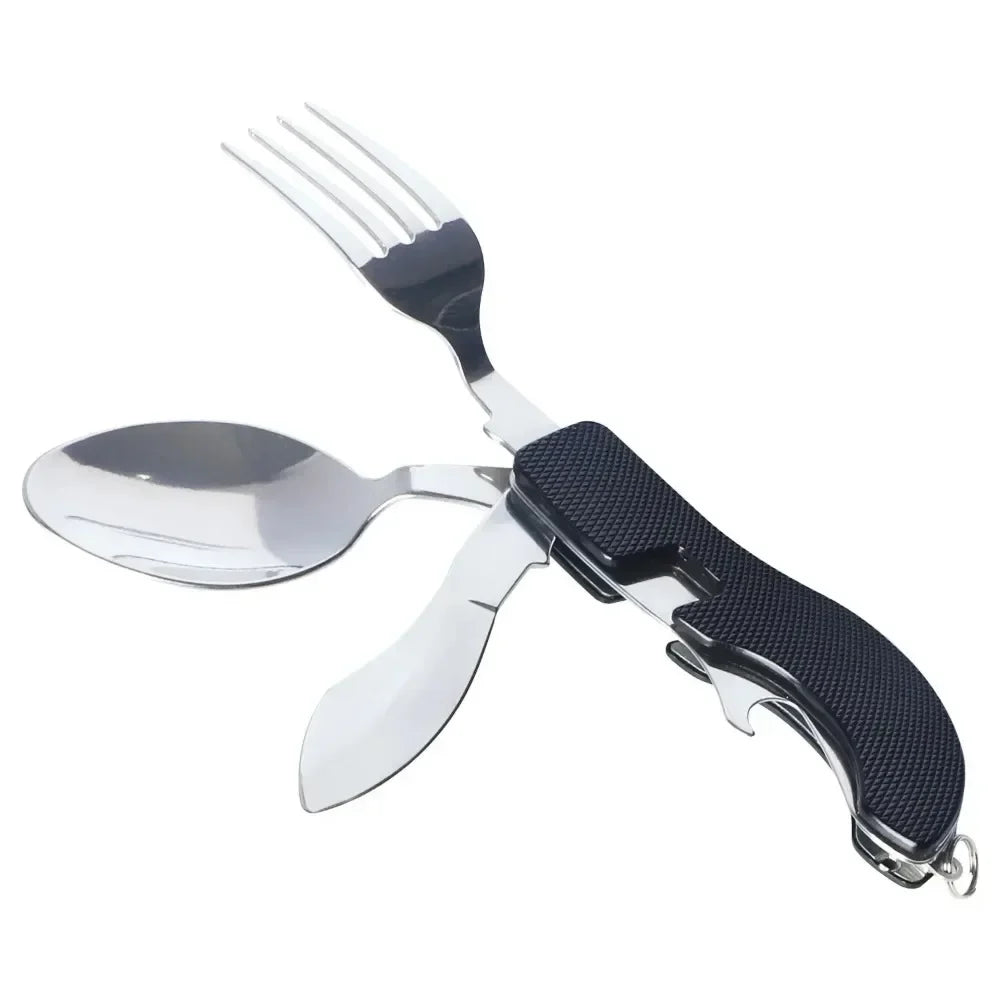Foldable Camping Cutlery Set – Stainless Steel Flatware & Opener
