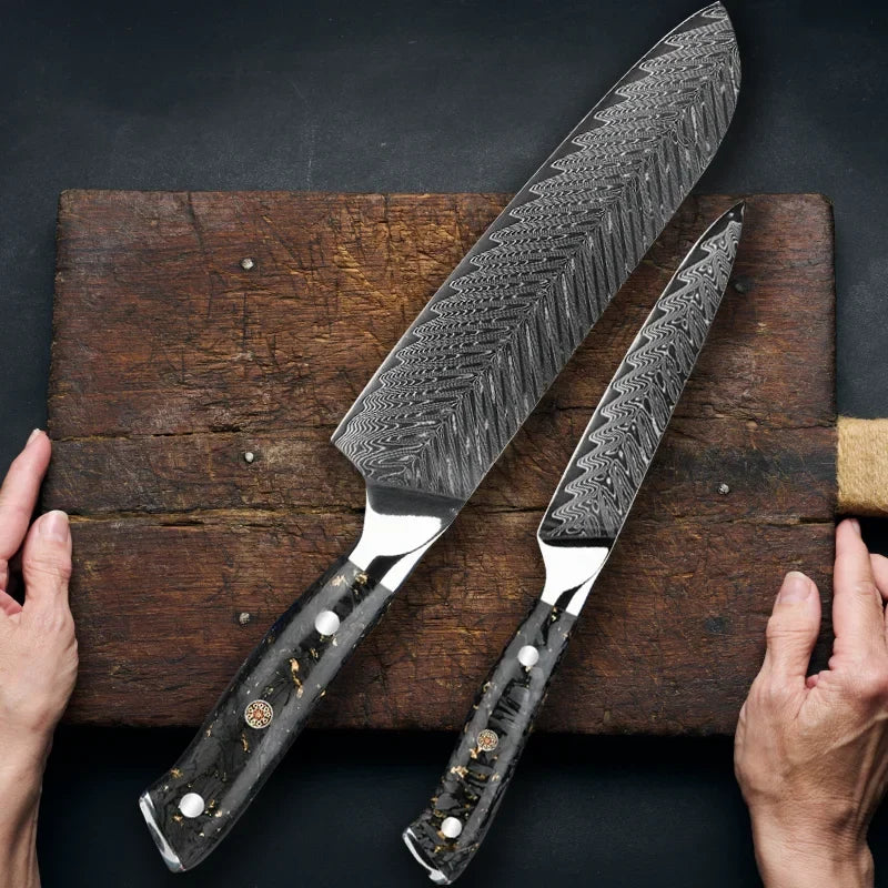 Damascus Knife Set VG10 67-Layer | Chef, Santoku & Boning