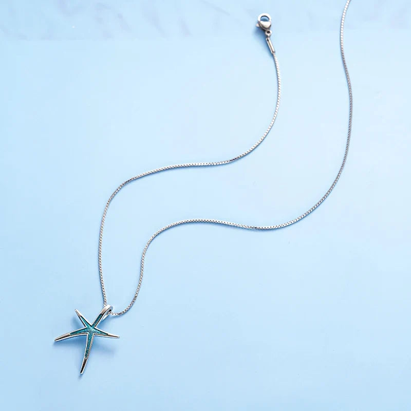 Huitan Blue Starfish Pendant Necklace – Boho Beach Jewelry