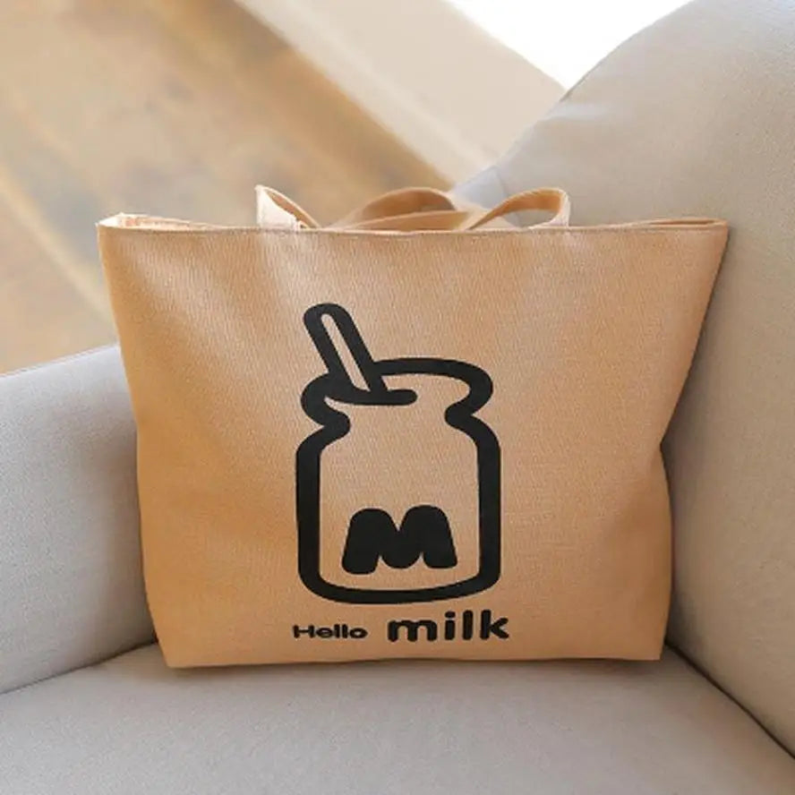Cartoon Print Canvas Tote Bag – Large Beach & Shopping Bag