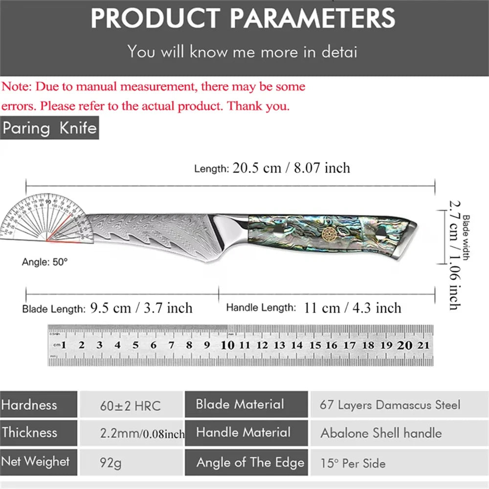 67-Layer Damascus Steel Paring Knife – Sharp Kitchen Blade