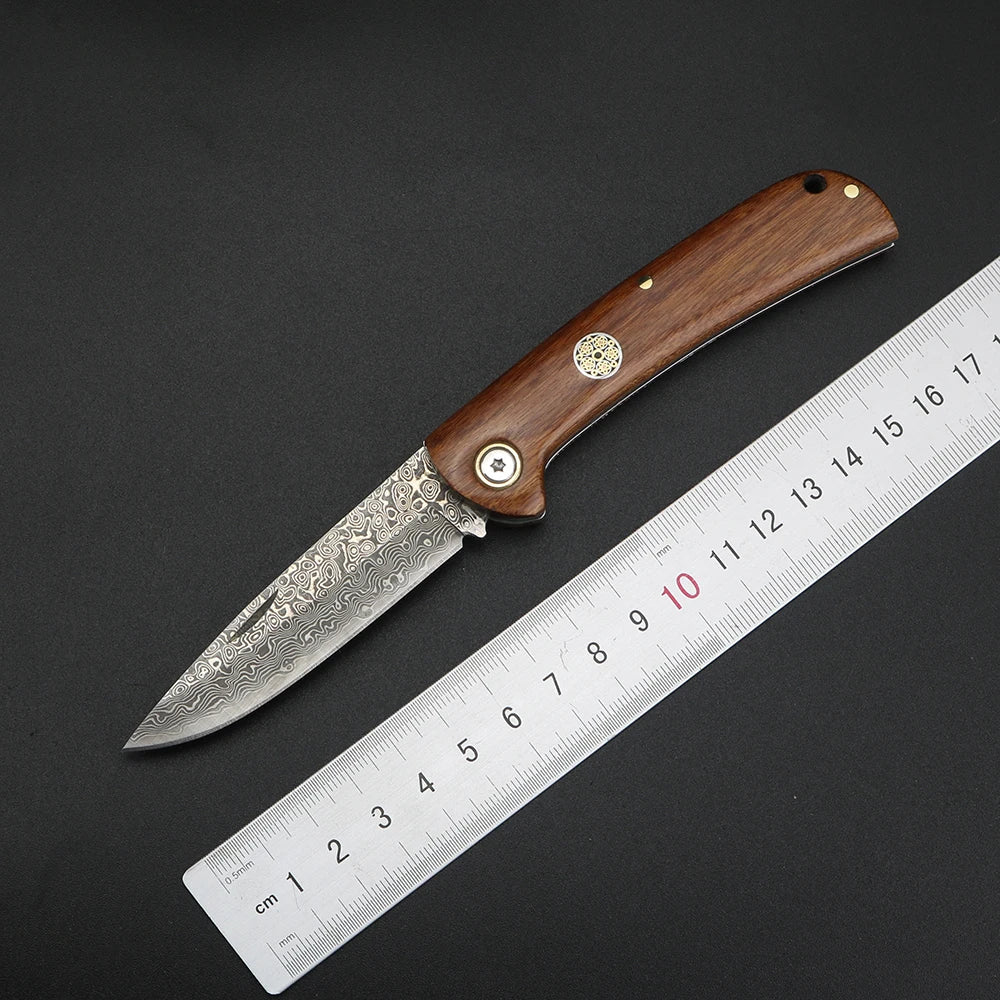XUAN FENG Damascus Folding Knife – D2 Carbon Steel, 58–61 HRC