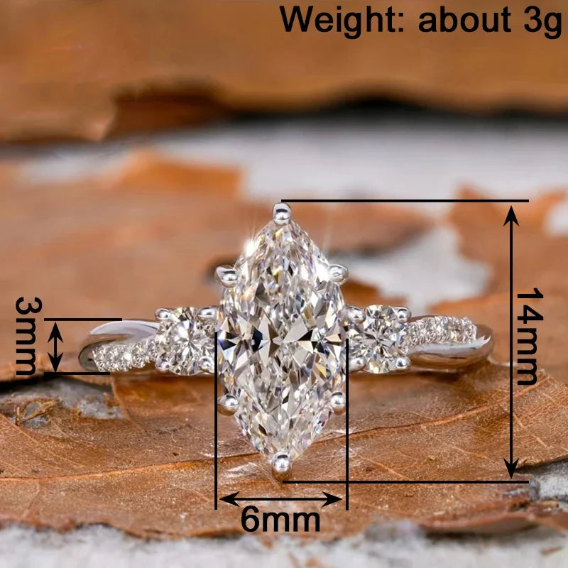 Huitan Marquise CZ Ring – Silver Women's Wedding Band | Sizes 5–14