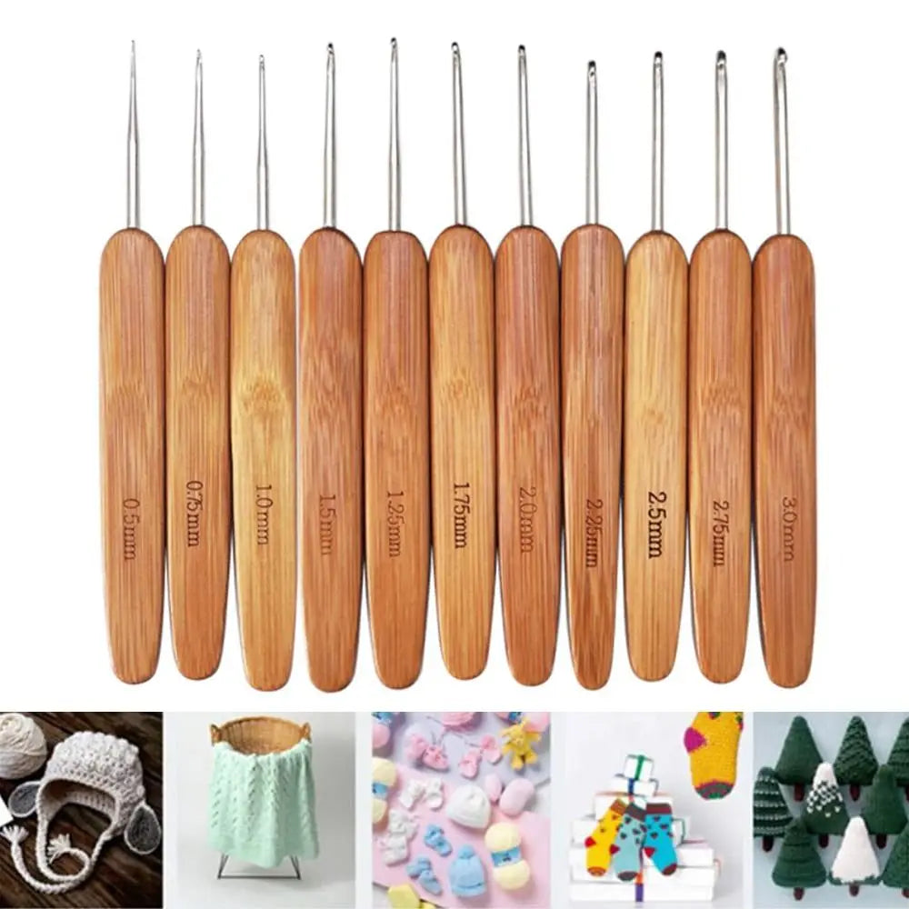 Bamboo Wooden Handle Crochet Hook Hooks Ergonomic Needles Weave Yarn