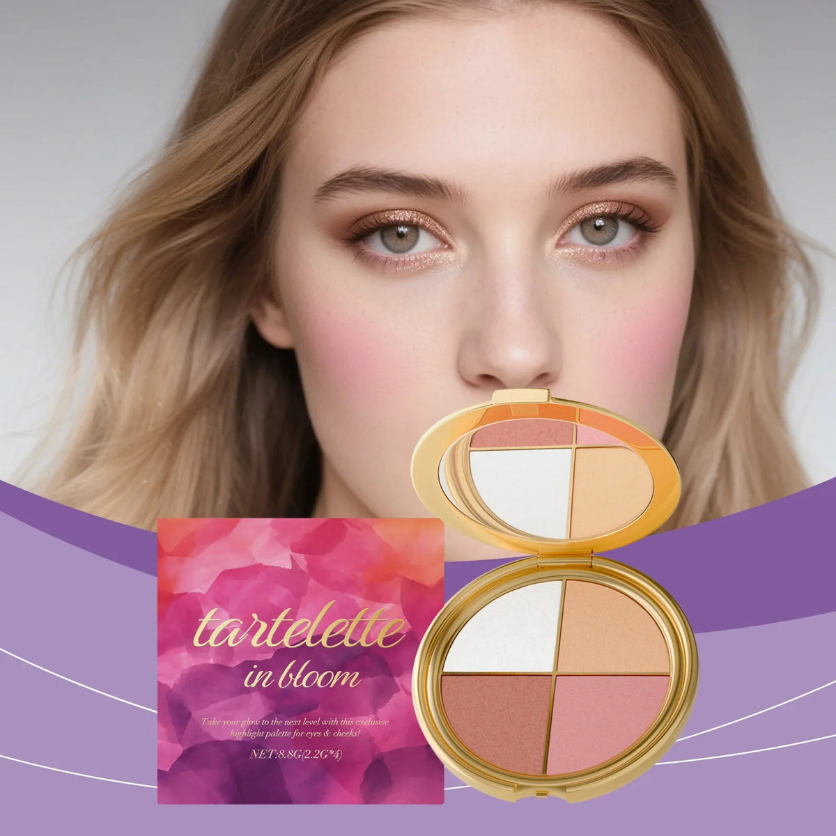 4-Color Highlight Powder Blush & Eyeshadow Palette – 8.8g