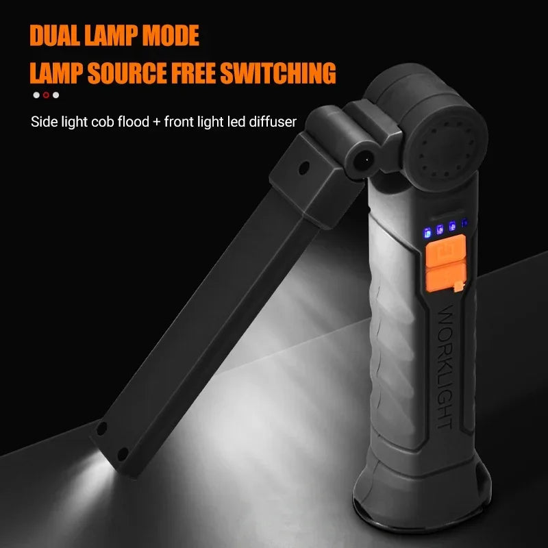 COB LED Work Light Flashlight – USB Rechargeable Magnetic Torch
