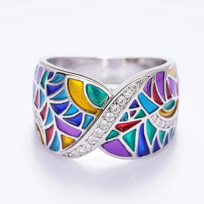Huitan Colorful Enamel Cubic Zirconia Cocktail Ring for Women