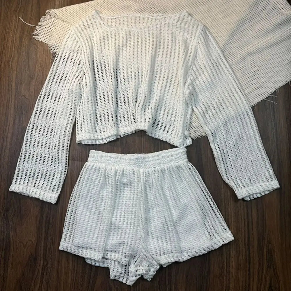 3-Piece Crochet Knit Swimsuit Set | Long Sleeve Beach Cover Up