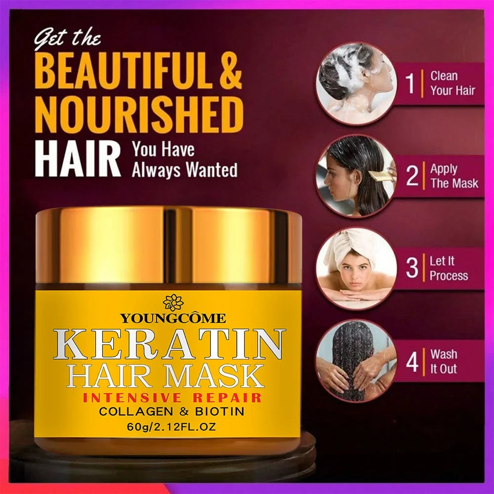YOUNGCOME Keratin Biotin Hair Mask – Smooth & Nourish 30/60g