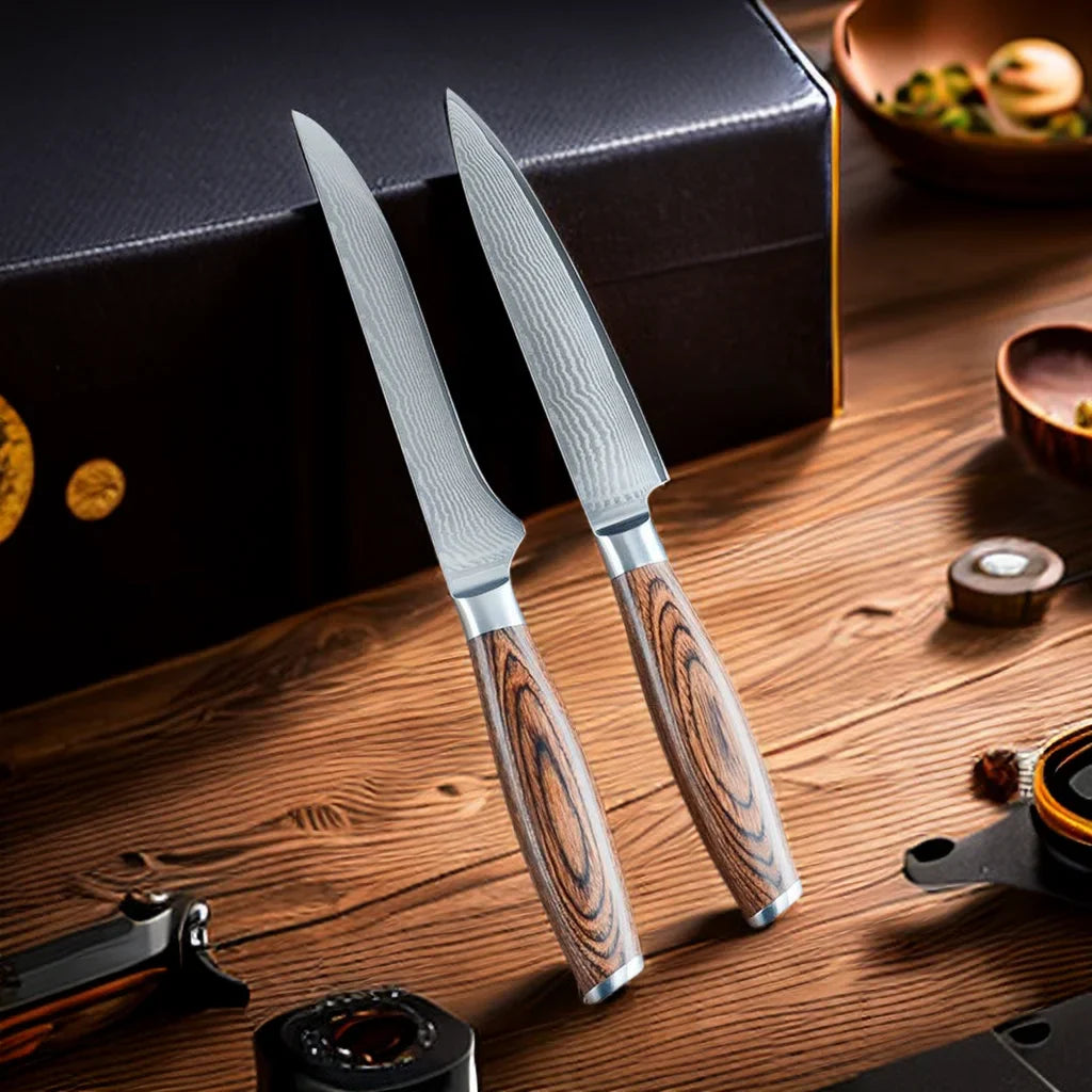 67-Layer Damascus Steel Kitchen Knife Set – Pakkawood Handle