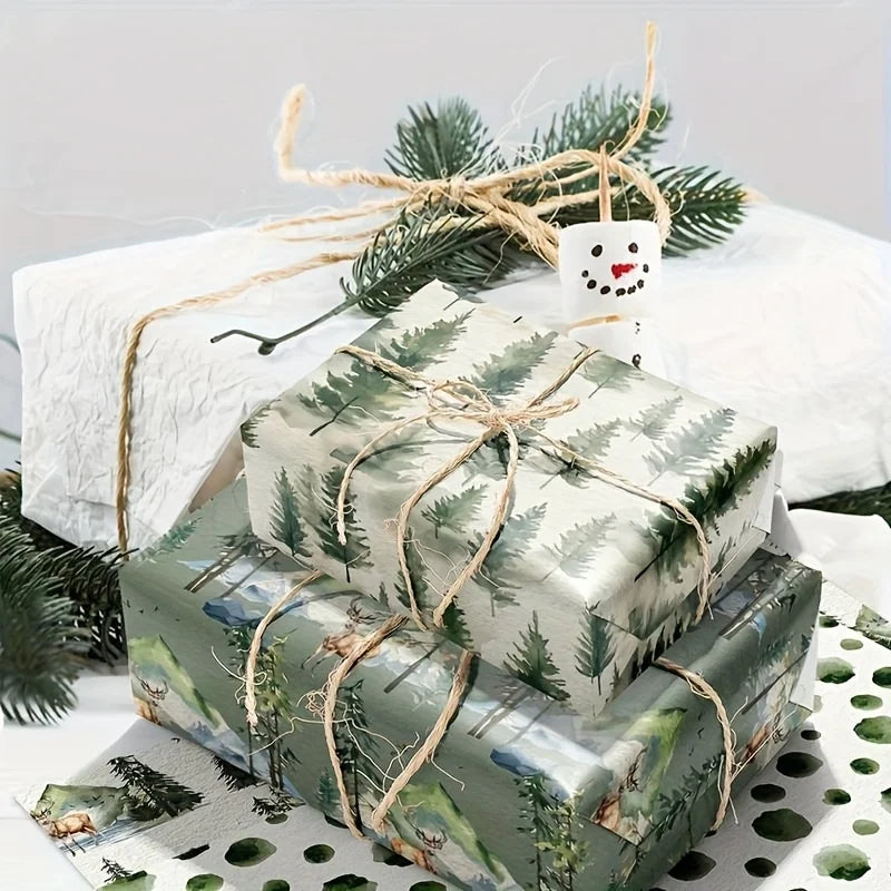 12-Pack Forest Animal Wrapping Paper – Deer & Pine Cone Design