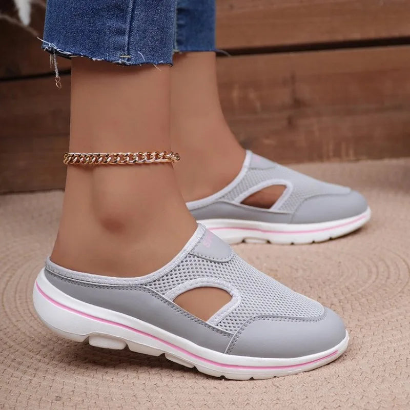 Women's Breathable Mesh Slip-On Slides – Casual Flat Sandals