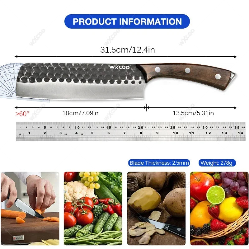 WXCOO Stainless Steel Meat Cleaver Chef Knife – Wood Handle