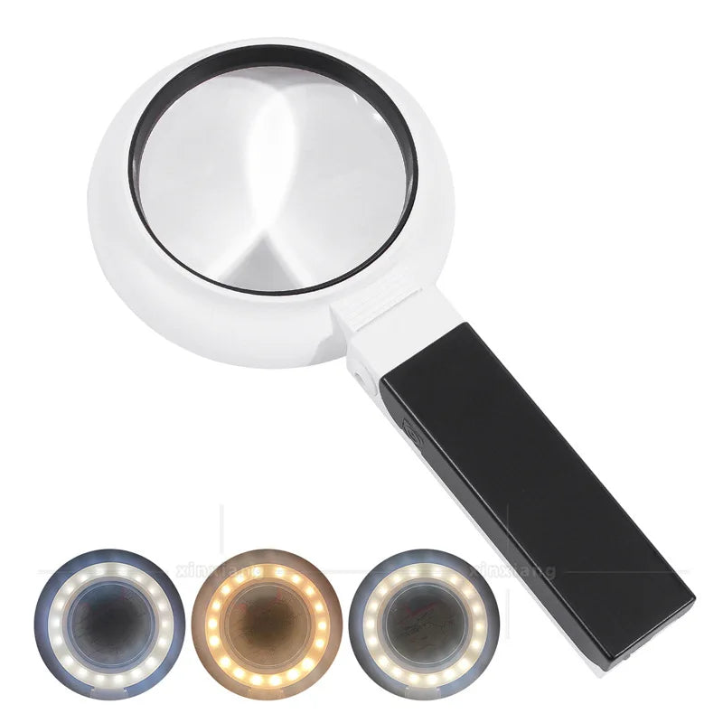 Rechargeable Magnifier 6X 8X 16X with Tri-Color LED – Handheld