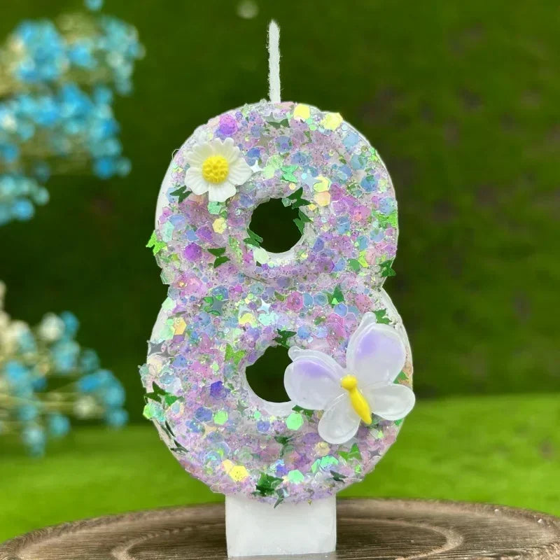 2025 0-9 Digits DIY Birthday Candles Butterfly Flowers Children's