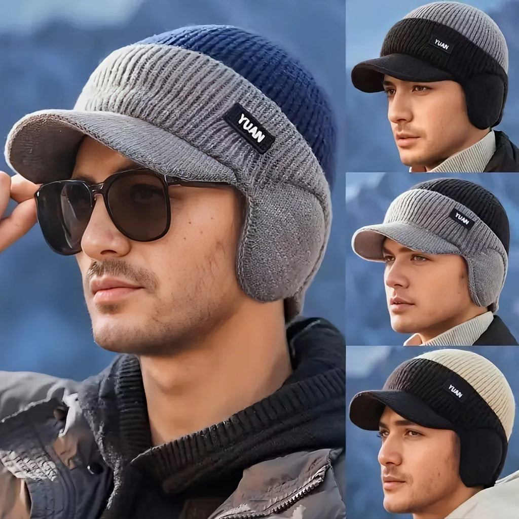 Dual-Tone Knit Baseball Cap – Winter Dad Hat with Ear Flaps