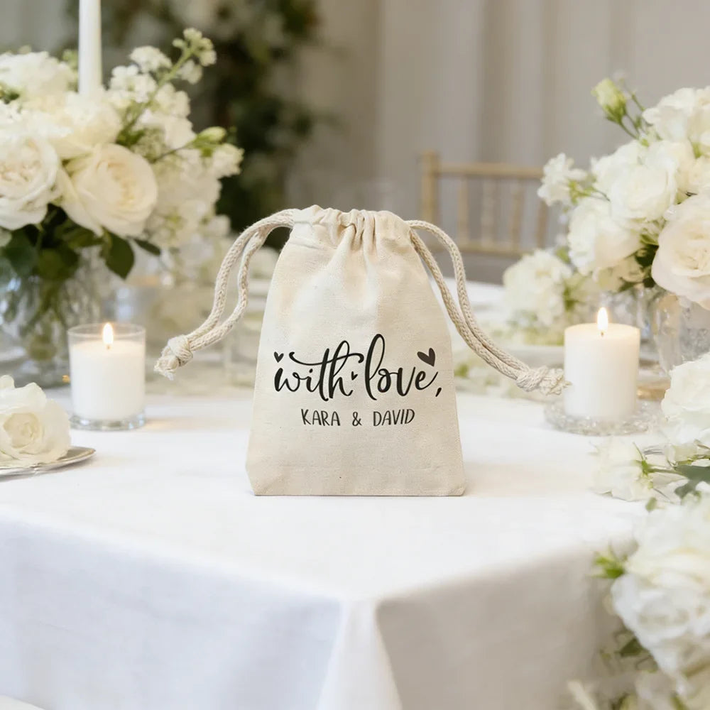 Personalized "With Love" Cotton Wedding Favor Bags | Gift Bags