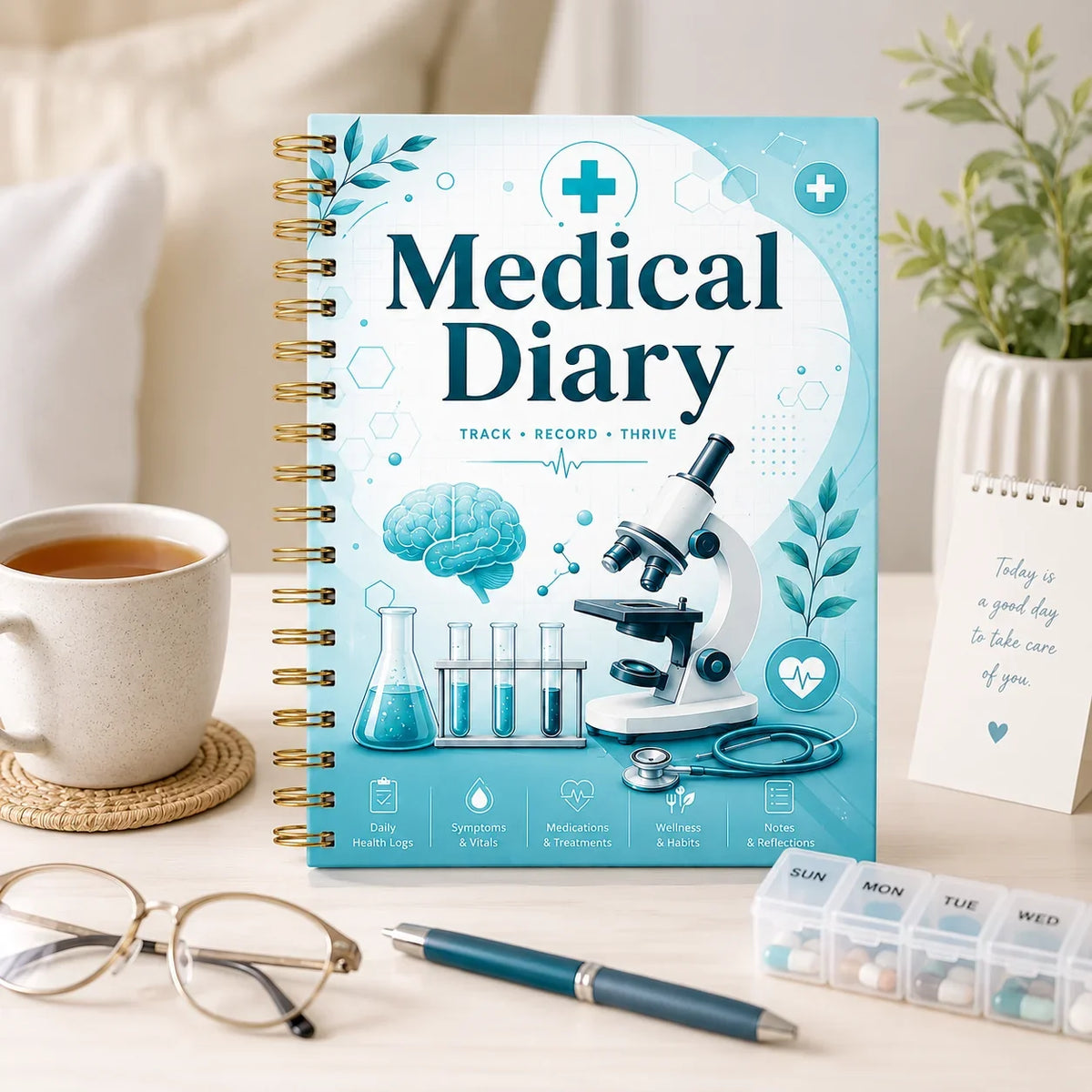 Medical Diary A5 Spiral Health Journal Daily Logs Wellness Tracker