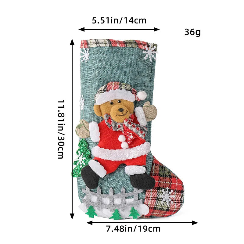 Linen Large Christmas Stocking Fence Bag Tree Hanging Ornaments Candy