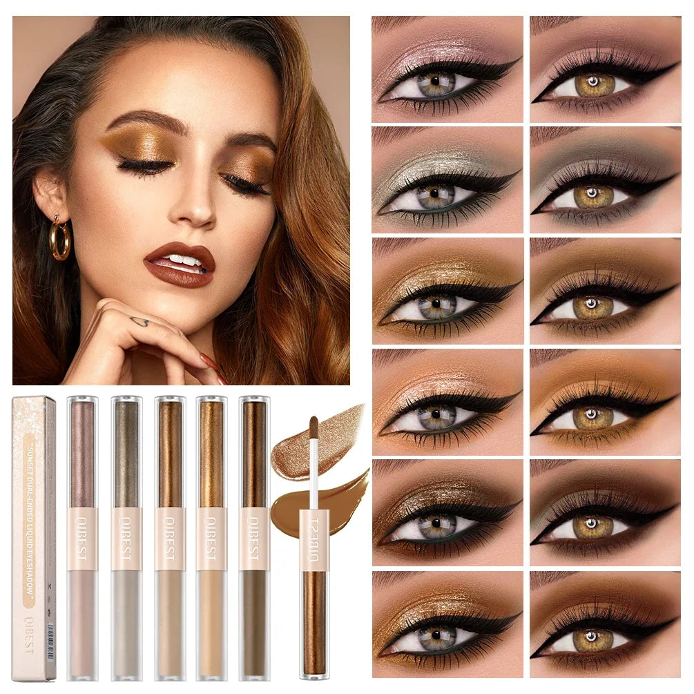 QIBEST Double-ended Flash Liquid Eyeshadow Contour Blush Pigment Silk