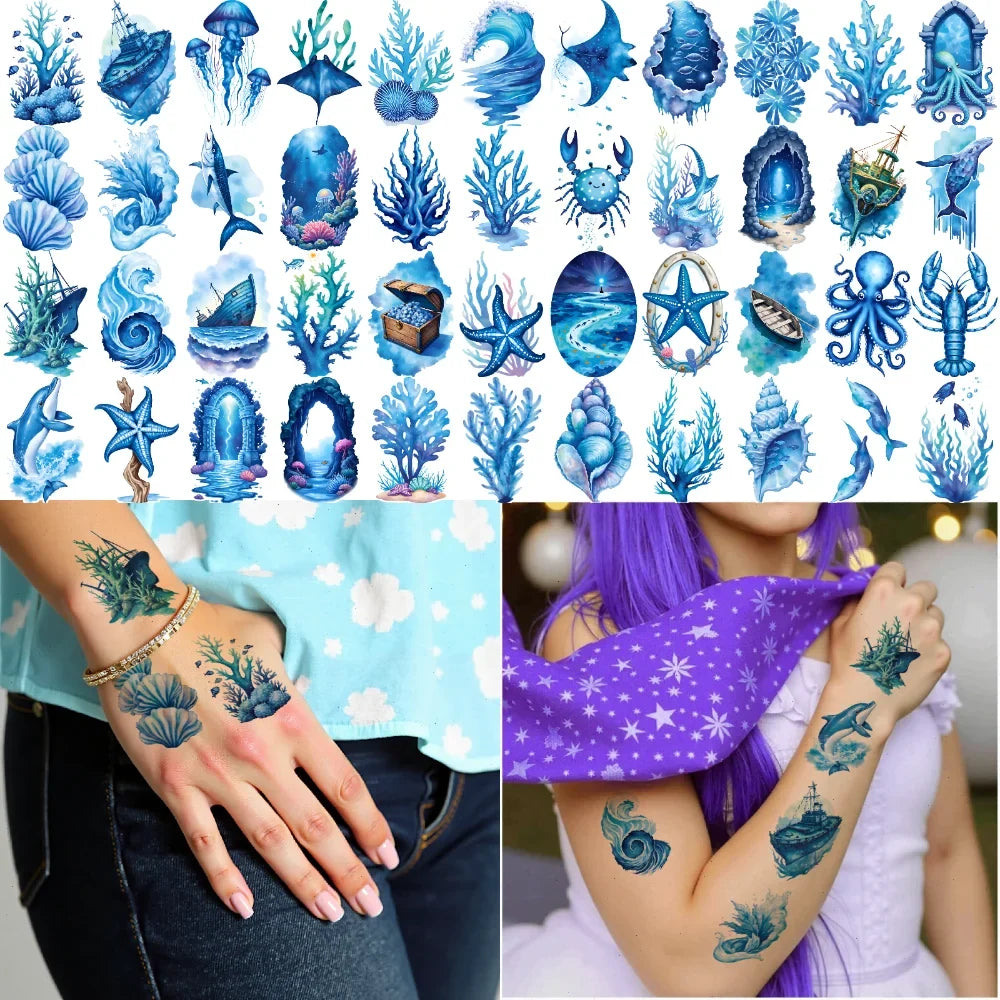 63-Piece Sea Creature Temporary Tattoos – Waterproof Stickers
