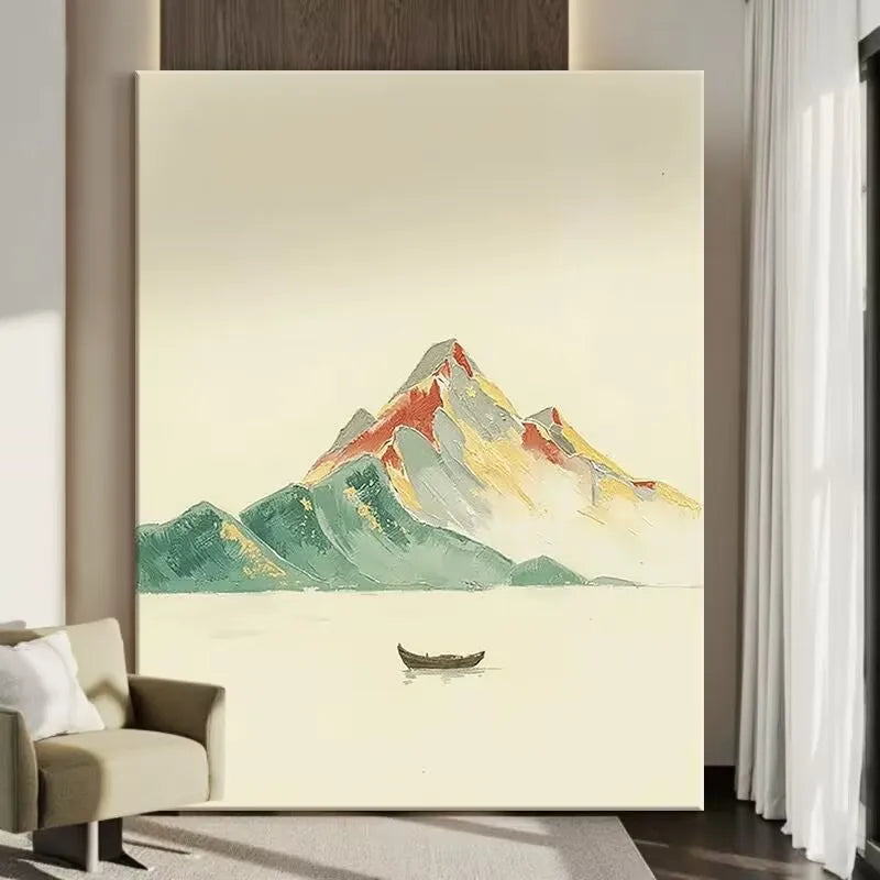 Abstract Gold Mountains Hand-Painted Oil Painting on Canvas