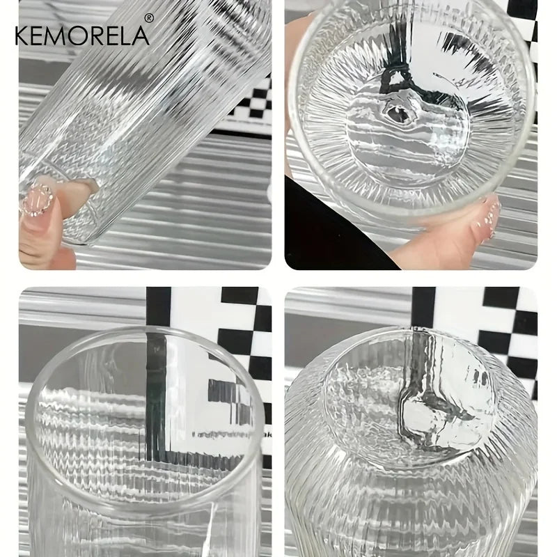 KEMORELA Ribbed Glass Tumblers Set 4/6 Pcs | Heat-Resistant Cups