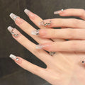 Pink Rhinestone Press On Nails – French Cat Eye 10pcs Set
