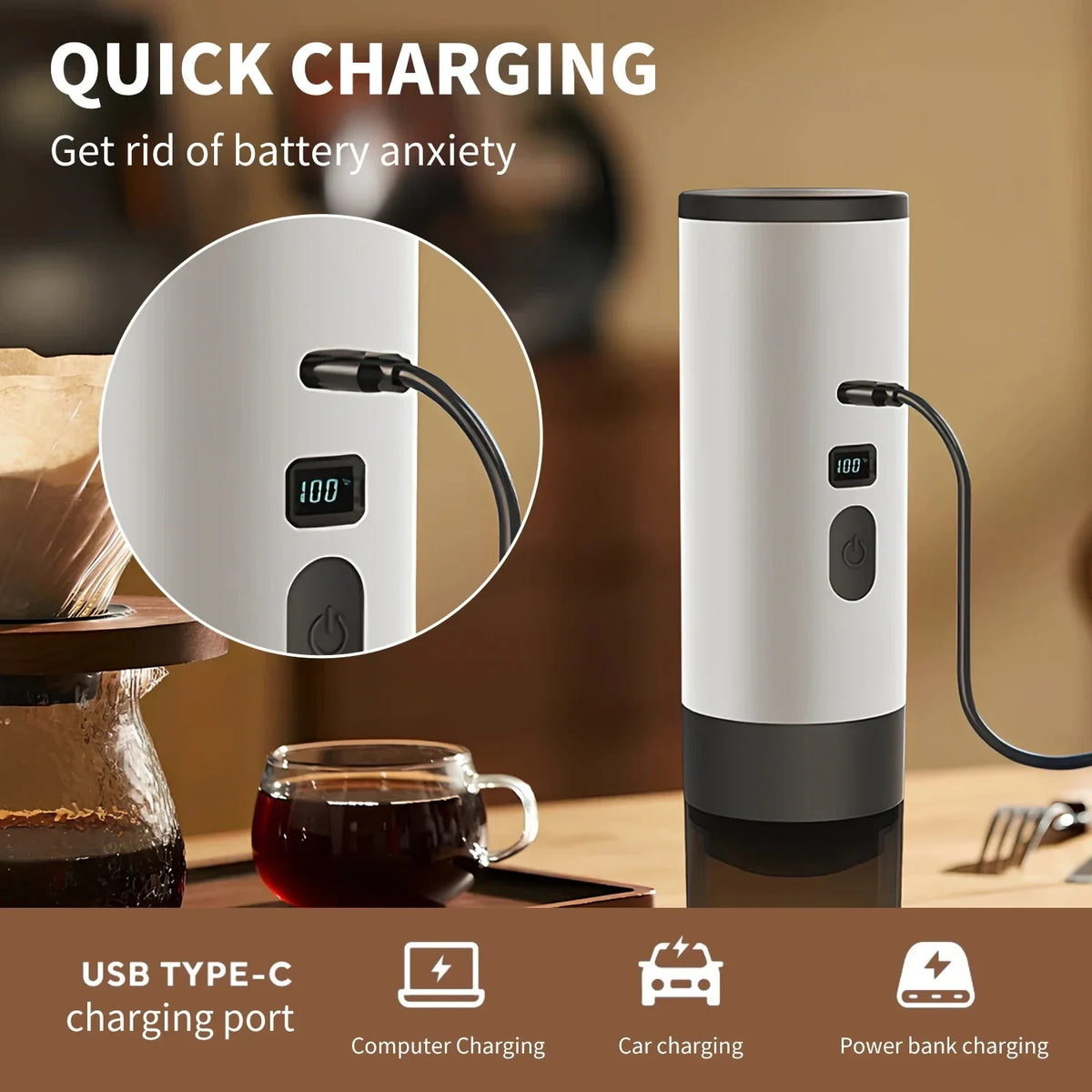 HOMEFISH Portable Wireless Capsule Coffee Machine 15BAR 3-in-1