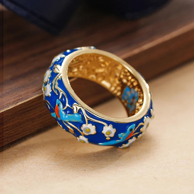 Huitan Blue Flower Ring for Women – Vintage Fashion Jewelry
