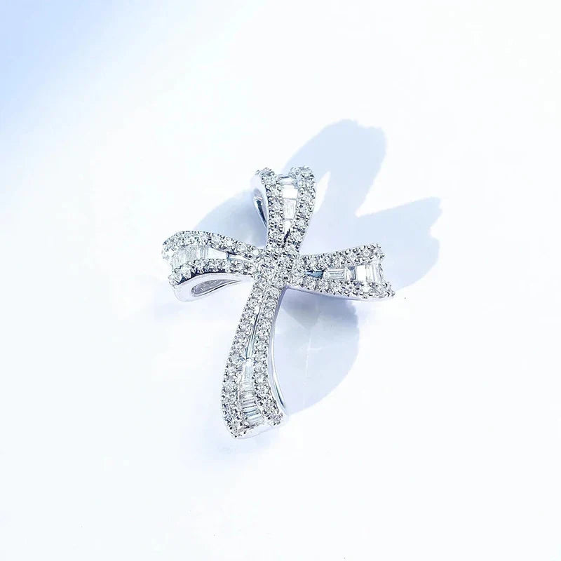 Huitan CZ Crystal Cross Pendant Necklace – Silver Women's Jewelry