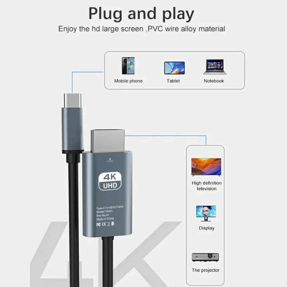 2M USB-C to HDMI Cable 4K Braided | MacBook, Laptop & TV