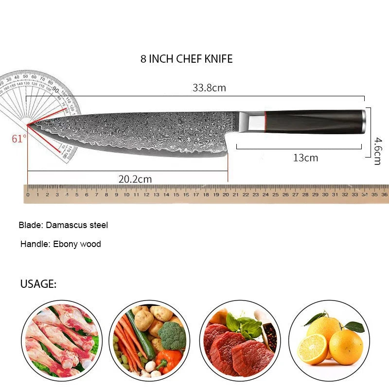 8-Inch Damascus Chef Knife – 67-Layer VG-10 Steel & Walnut Handle