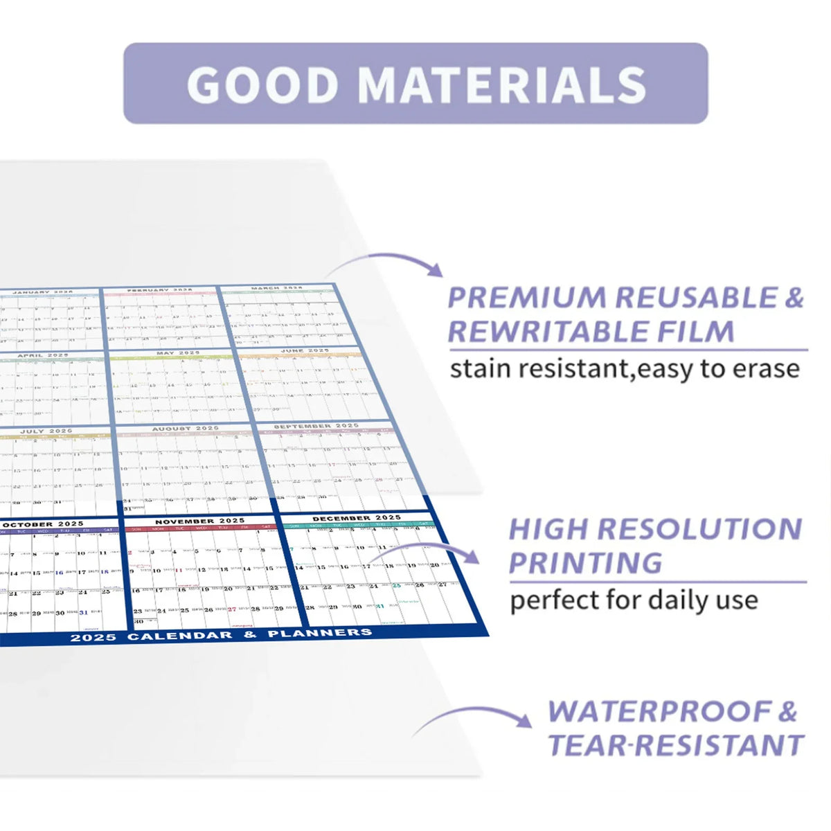 2026 Laminated Erasable Wall Calendar | Double-Sided Foldable
