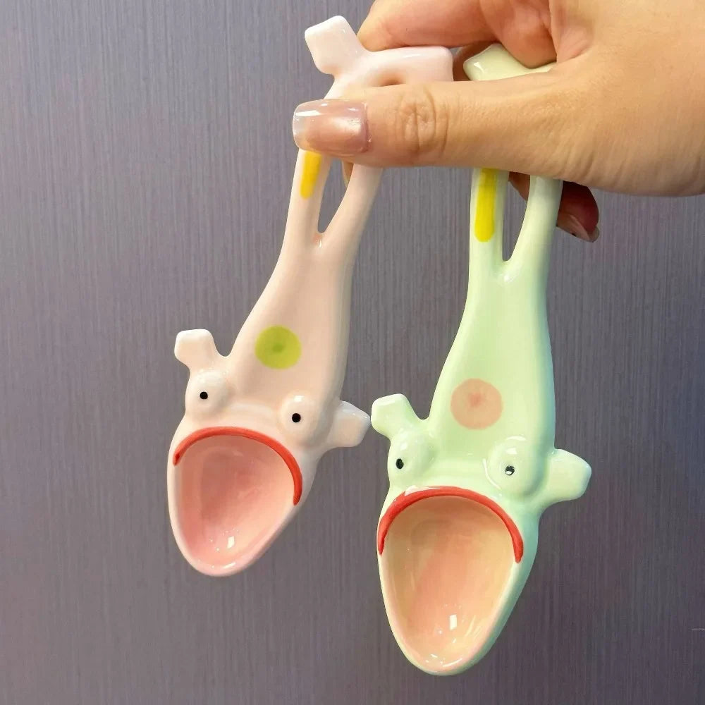 Cute Frog Ceramic Hanging Spoon | Novelty Coffee & Dessert Spoon