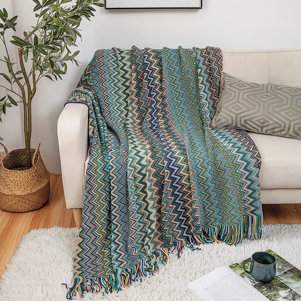 Battilo Boho Knit Throw Blanket with Tassels | Lightweight Sofa Throw