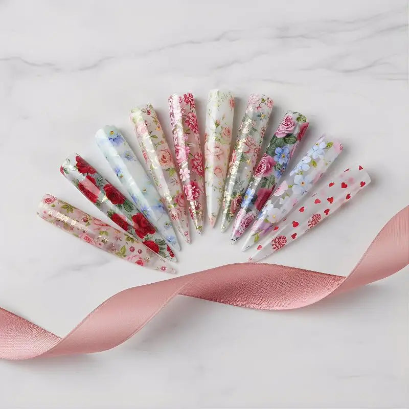 10 Rolls Floral Butterfly Nail Foil Transfer Stickers Set