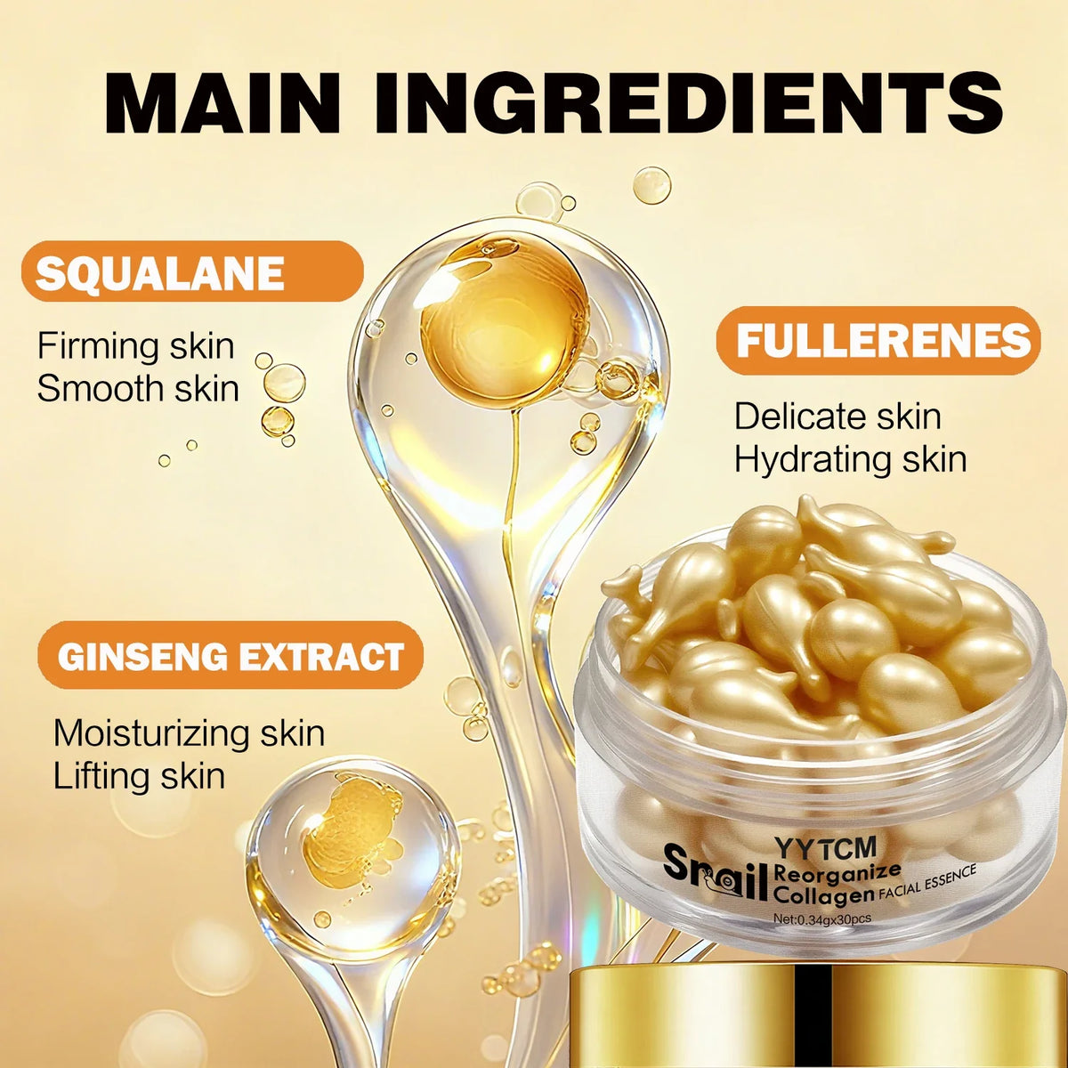 Snail Collagen Serum Capsules – Hydrating, Firming & Squalane