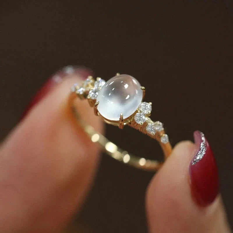 Huitan Oval Opal CZ Ring – Gold Bridal Wedding Band for Women