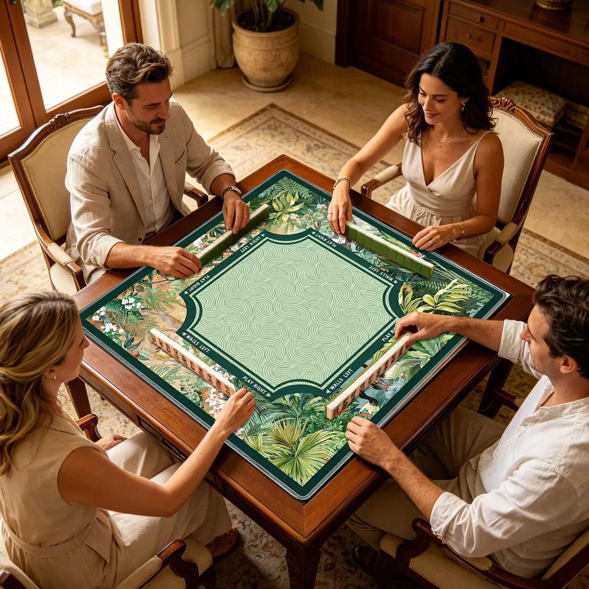 80x80cm Mahjong Mat – Tropical Vintage Anti-Slip Game Table Cover