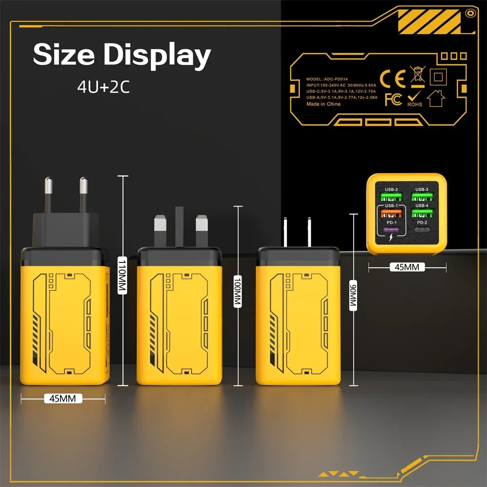 240W 6-Port USB-C Wall Charger | PD & QC 3.0 Fast Charging