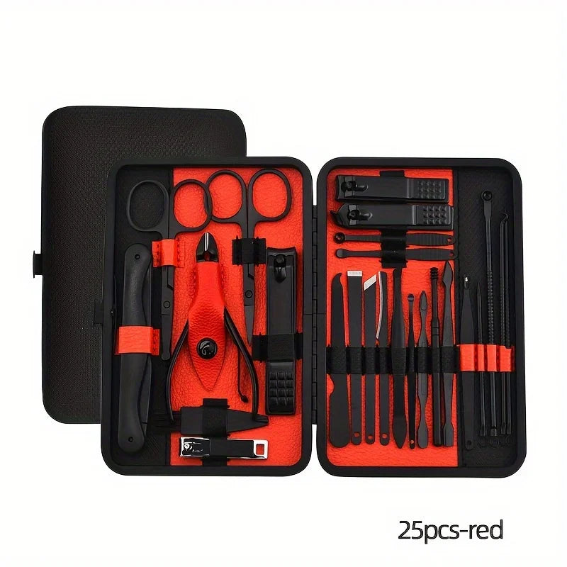25-Piece Stainless Steel Manicure Set with Leather Travel Case
