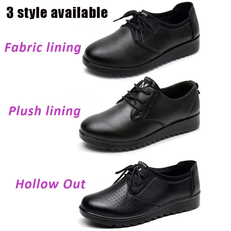 Women's Black Oxford Lace-Up Wedge Flats | Non-Slip Loafers