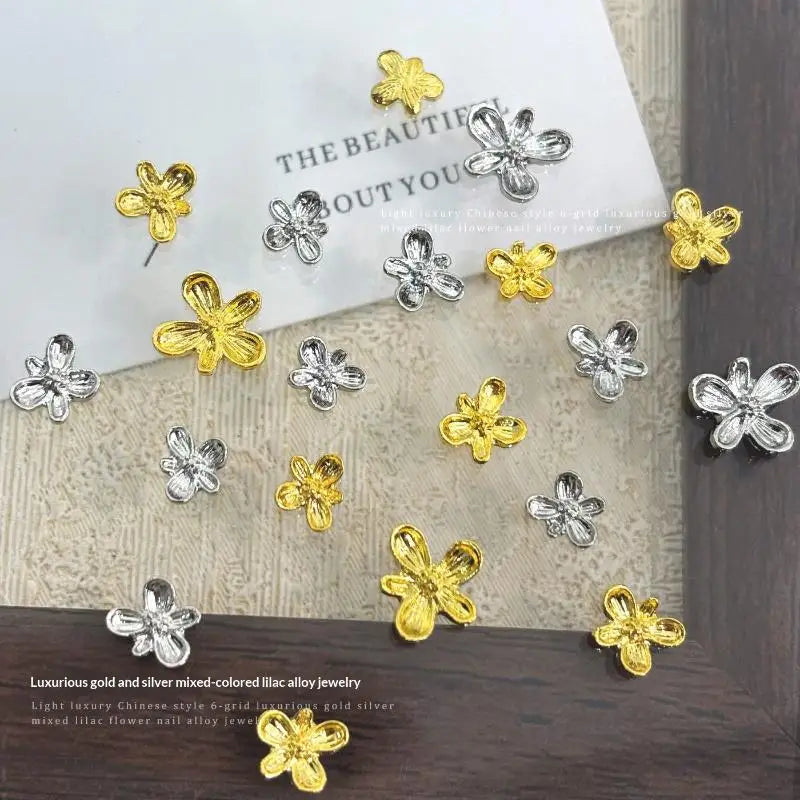 3D Alloy Flower Nail Art Charms Silver Gold Lilac 20/30pcs