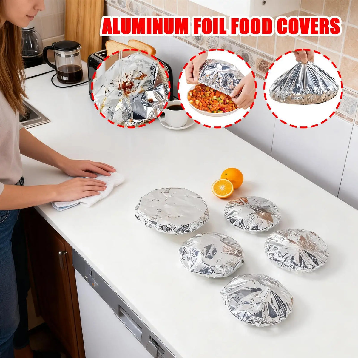 10-Pack Aluminum Foil Food Covers – Reusable Stretch Plate Lids