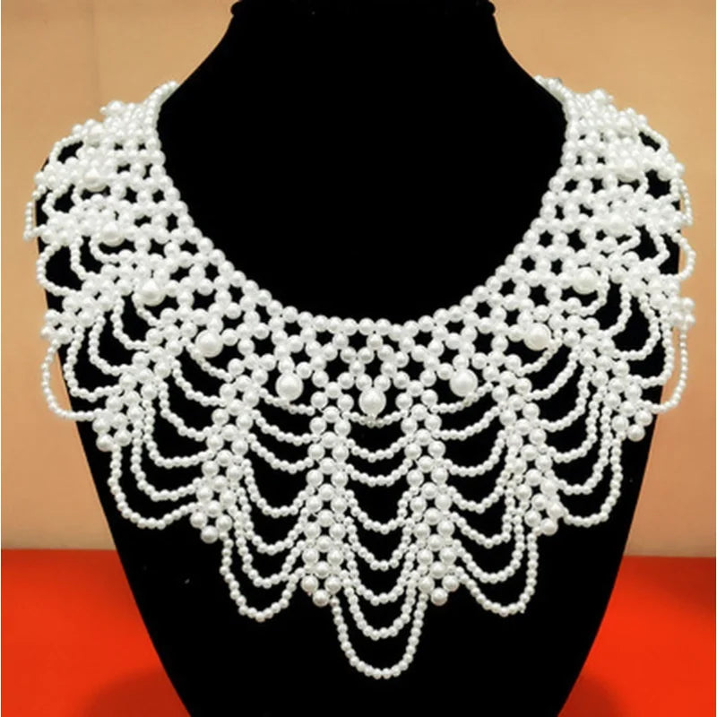 Pearl Beaded Lace Detachable Collar Necklace for Wedding Dress