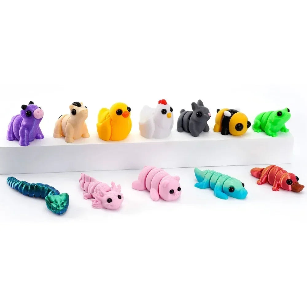 3D Printed Mini Animals Multi-joint Rotatable Fidget Toys Office Desk