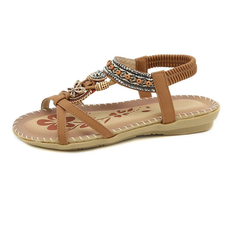 Women's Flower Rhinestone Flat Sandals | Open Toe Beach Shoes