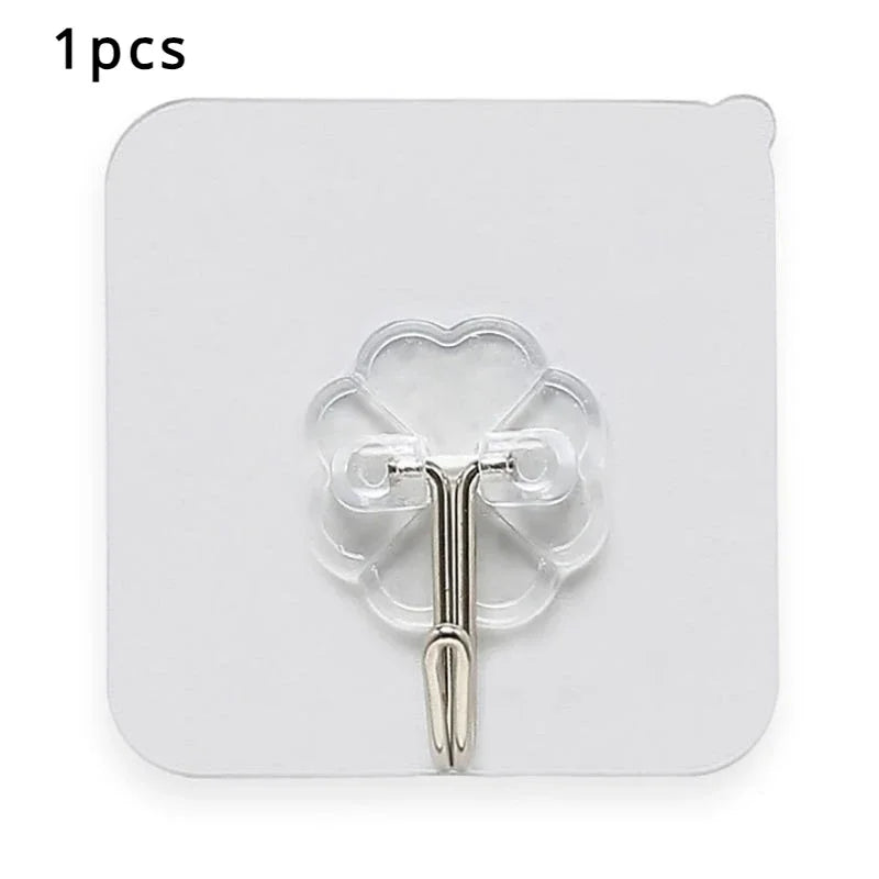 Self-Adhesive Heavy Duty Wall Hooks – Transparent No-Drill