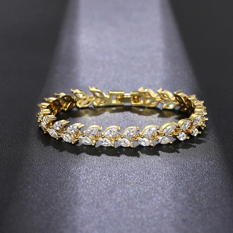 Huitan Marquise CZ Link Bracelet for Women – Gold & Silver